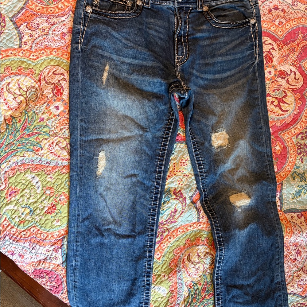 Miss Me Women’s Skinny Jeans in Distressed Dark Blue Wash